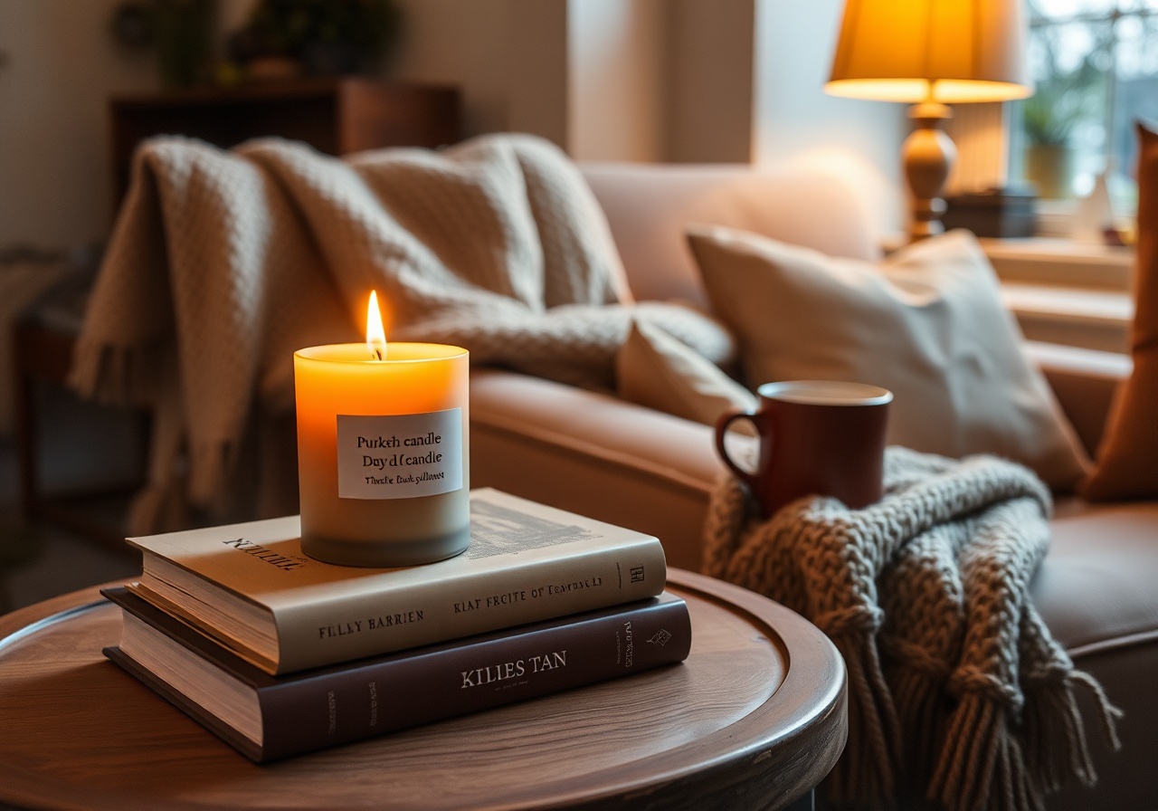 Ember & Wick Soy Candle Collection displayed in a cozy living room with warm lighting